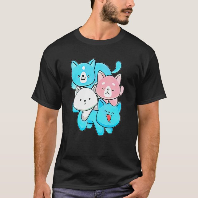 Camiseta Gatos De Gelbt De Sinalizador Trans Do Orgulho De  (Frente)