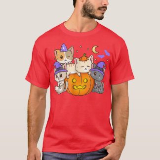 Camiseta Gatos de Halloween Anime Gato Kawaii Neko Pumpkin 