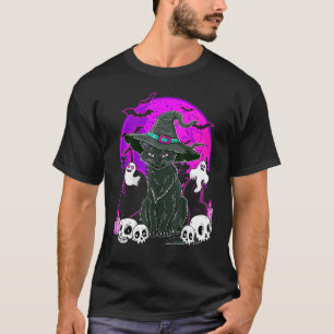 Camiseta Gatos de Halloween com Chapéu de Bruxa Fantasia Ch