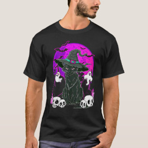 Camiseta Gatos De Halloween Com Roupa De Chapéu De Bruxa, H
