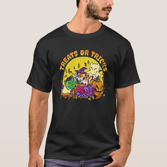 Camiseta Gatos de Halloween Faça ou Coma (Frente)