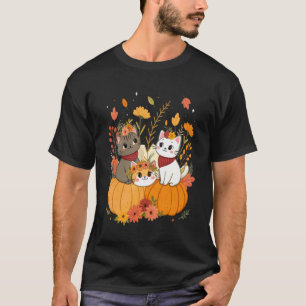 Camiseta Gatos de Halloween Fofos com Abóboras Retro & Flor