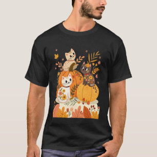 Camiseta Gatos de Halloween Fofos com Abóboras Retro & Flor