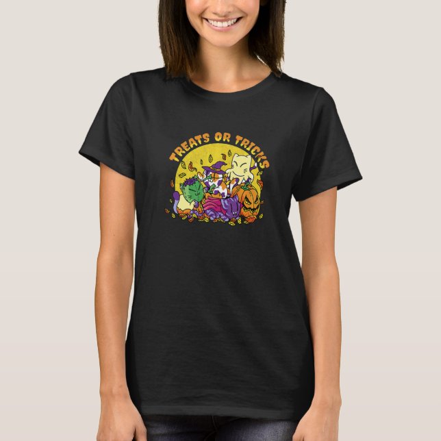 Camiseta Gatos de Halloween Presente ou Travessura (Frente)