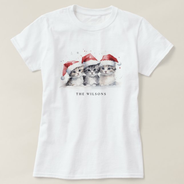 Camiseta Gatos De Inverno Bonitos Fúria E Feliz Natal (Frente do Design)