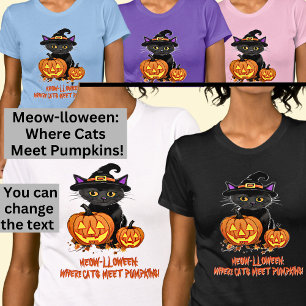 Camiseta Gatos de MEOW-LLOWEEN Encontram Abóboras