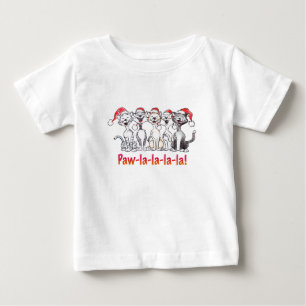 Camiseta Gatos de Natal Cantando com Chapéus de Papai Noel
