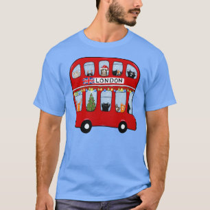 Camiseta Gatos de Natal com Barramento Duplo Decker