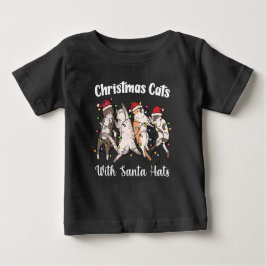 Camiseta Gatos de Natal com Chapéus de Papai Noel Fofos e D