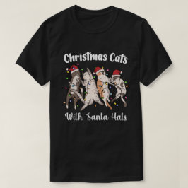 Camiseta Gatos de Natal com Chapéus de Papai Noel Fofos e D
