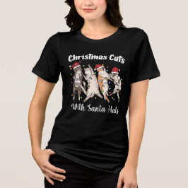 Camiseta Gatos de Natal com Chapéus de Papai Noel Fofos e D