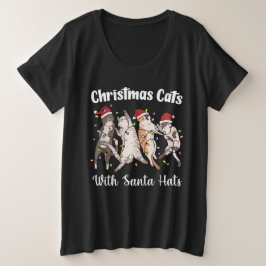 Camiseta Gatos de Natal com Chapéus de Papai Noel Fofos e D