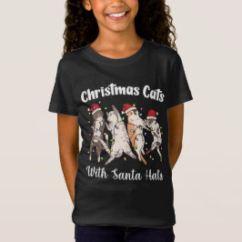 Camiseta Gatos de Natal com Chapéus de Papai Noel Fofos e D