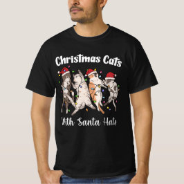 Camiseta Gatos de Natal com Chapéus de Papai Noel Fofos e D