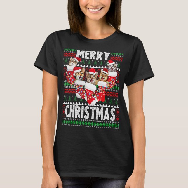 Camiseta Gatos de Natal e Sweater Feio de Chrismas (Frente)