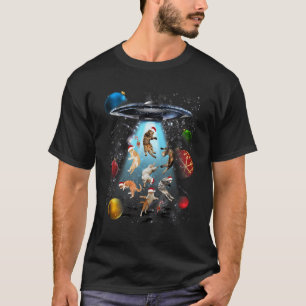 Camiseta Gatos de Natal Fofo no Espaço Enfeites Gráfico