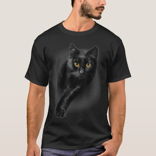 Camiseta Gatos de Olhos Amarelos de Gato Negro  (Frente)