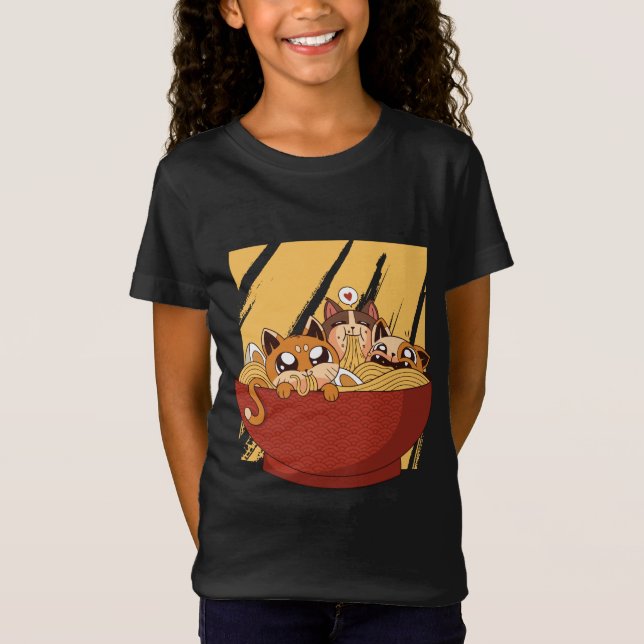 Camiseta Gatos de Ramen Engraçados (Frente)