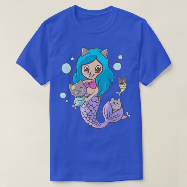 Camiseta Gatos de Sereia Gatos e Animação Kawaii Cute Japon (Frente do Design)