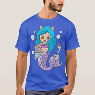 Camiseta Gatos de Sereia Gatos e Animação Kawaii Cute Japon