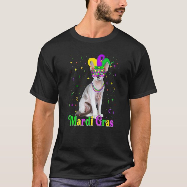 Camiseta Gatos Devon Rex Fofos Carnavais de Mardi Gras Anim (Frente)