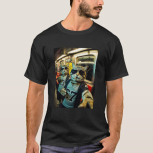 Camiseta Gatos Divertidos de Trem de Metrô Arte Urbana Esti