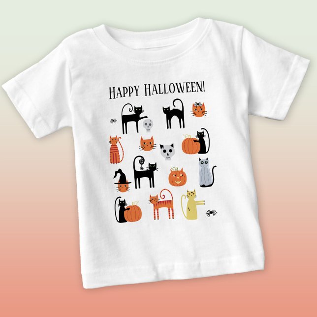 Camiseta Gatos do Dia das Bruxas Cute Spooky (Fun Happy Halloween cat t-shirt)