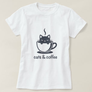 Camiseta Gatos e Café Noir Xícara de Café Feline