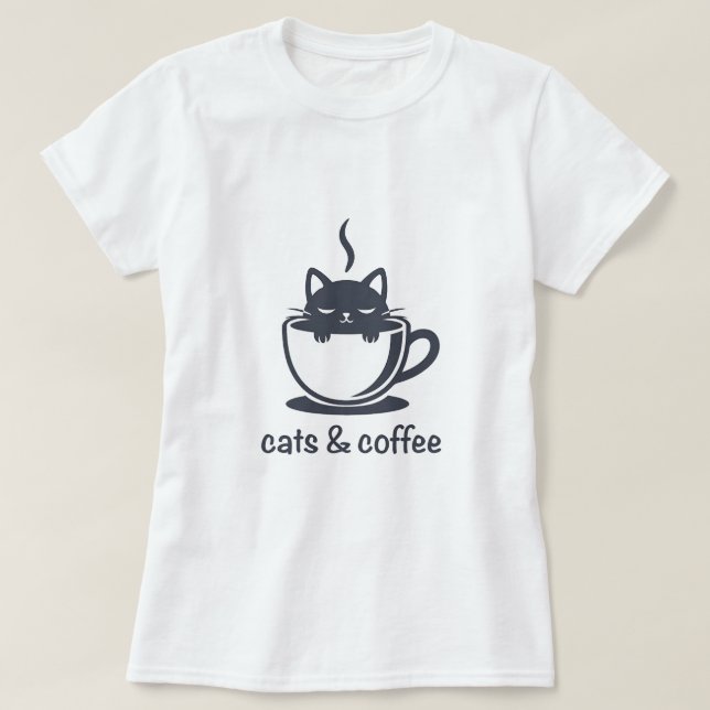Camiseta Gatos e Café Noir Xícara de Café Feline (Frente do Design)