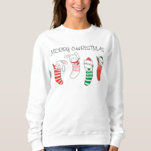 Camiseta Gatos e coelhos da meia do feriado do Feliz Natal