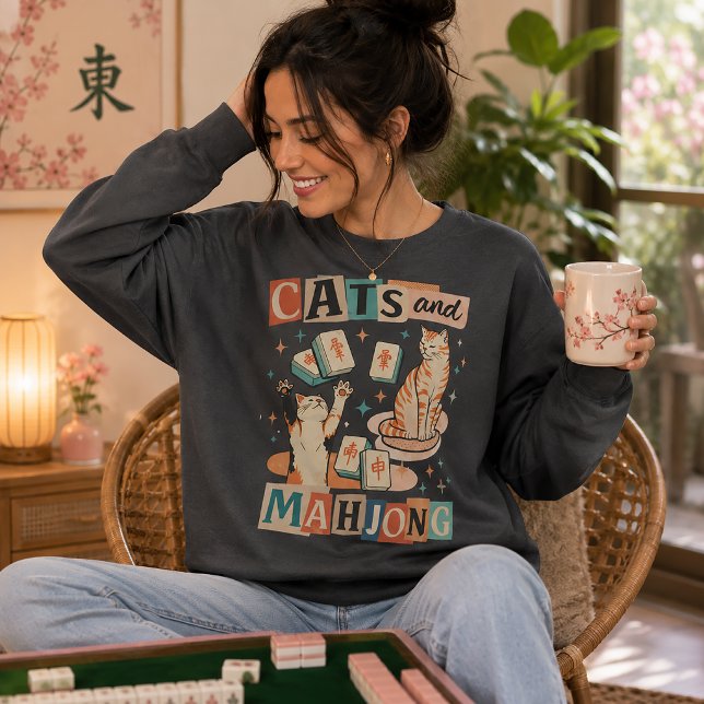 Camiseta Gatos e Diversão com Mahjong (Criador carregado)
