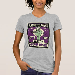 Camiseta Gatos E Filmes De Terror Design De Halloween