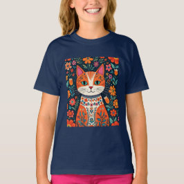 Camiseta Gatos e Flores de Arte Folical Whimsical