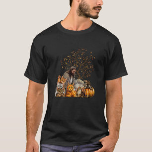 Camiseta Gatos E Jesus Outono Folha De Outono Árvore Cristo