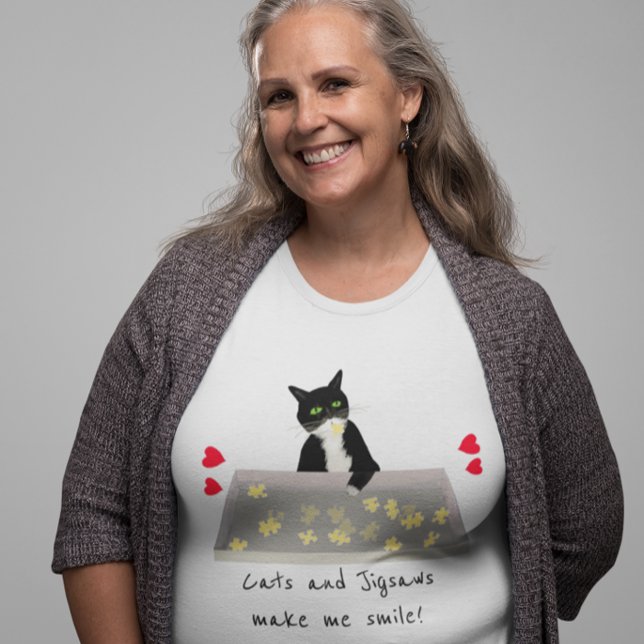 Camiseta Gatos e Jigsaws me fazem sorrir quebra-cabeça de g (Criador carregado)