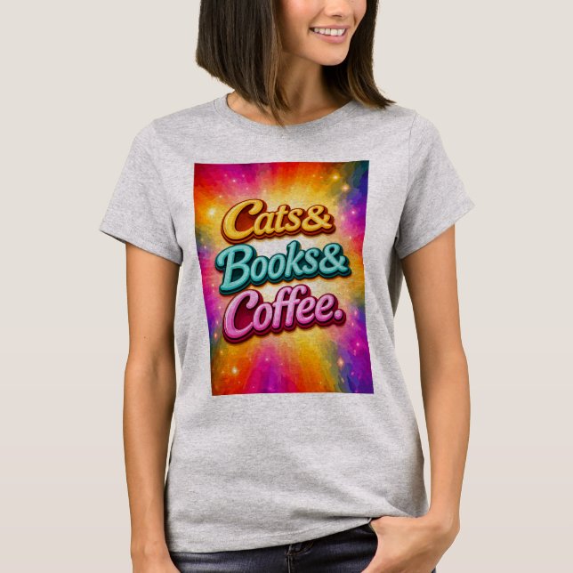 Camiseta Gatos e Livros e Café (Frente)