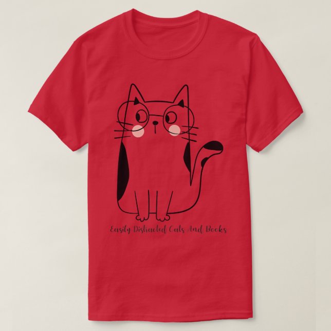 Camiseta Gatos e livros facilmente distraídos (Frente do Design)