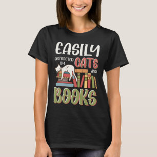 Camiseta Gatos E Livros Facilmente Distraídos Engraçados