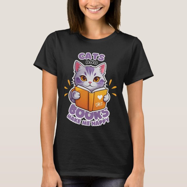 Camiseta Gatos e Livros Me Fazem Feliz (Frente)
