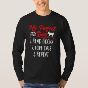 Camiseta Gatos E Livros Meu Dia Perfeito 1 Ler Livros 2 Amo