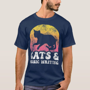 Camiseta Gatos e Música Engraçados Escrevendo Vintage Retro