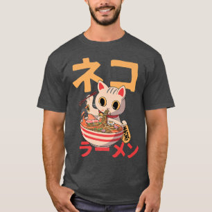Camiseta Gatos e Ramen design kawaii anime Gato Japonês Ra