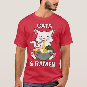 Camiseta Gatos e Ramen Noodles Gatinho japonês Comida