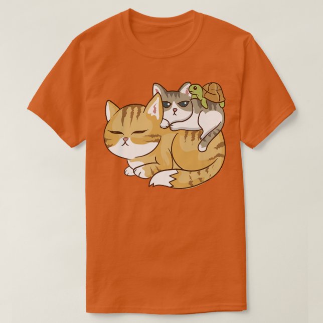Camiseta Gatos e uma pilha de tartaruga Anime Kawaii Kawaii (Frente do Design)