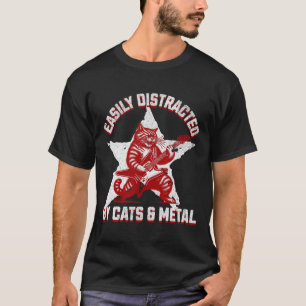 Camiseta Gatos E Ventilador Metálico Estrela De Rock Pesado