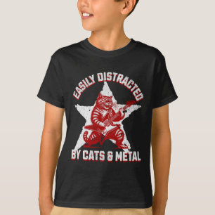 Camiseta Gatos E Ventilador Metálico Estrela De Rock Pesado