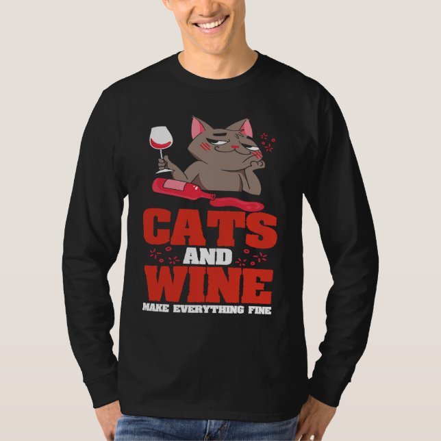 Camiseta Gatos e Vinho Fazem Tudo Bem Bebendo Felino (Frente)