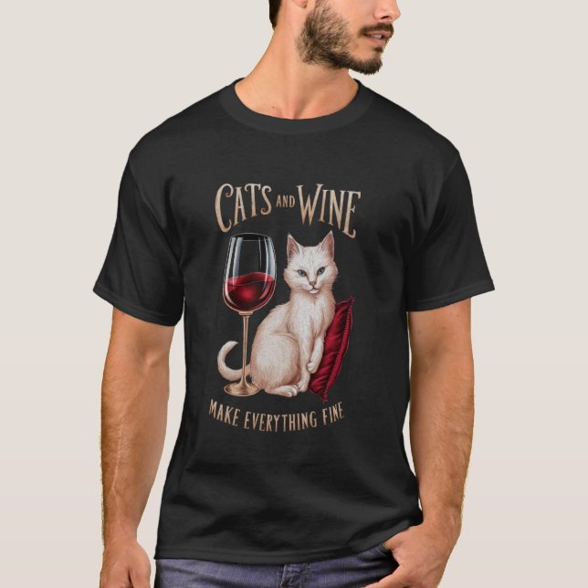Camiseta gatos e vinho tornam tudo bem (Frente)
