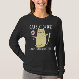 Camiseta Gatos E Vinho Tornam Tudo Bem Gráfico Superior