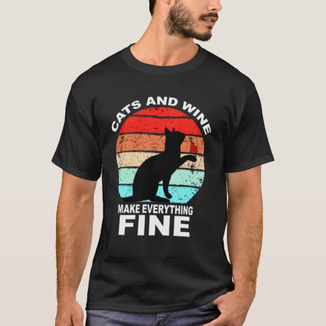 Camiseta Gatos E Vinhos Fazem Tudo Bons Gatos Vino (Frente)